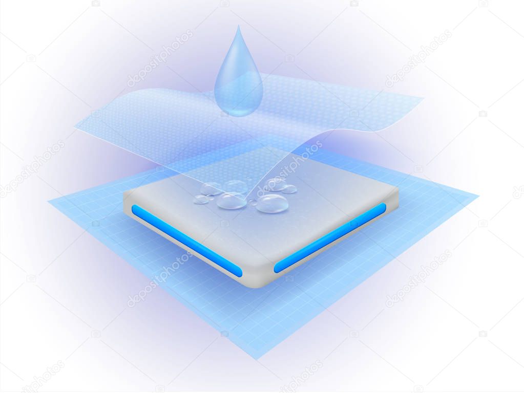 Water droplets and moisture collector sheets with many materials.Vector realistic file.