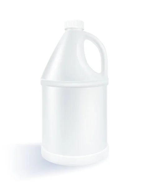 Süt ürünleri, alkol, içecek, yağ ve su için kullanılan beyaz bir zemin üzerinde beyaz silindirik plastik bir galon. Gerçekçi dosya.