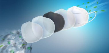 5 layers filter N95 respirator mask. first layer is coated with antiseptic, virus and bacteria Layer 2 fabric fine trap dust PM2.5, Layer 3 absorbing carbon,Layer 4 thin fabric,Layer 5 cotton fabric. clipart