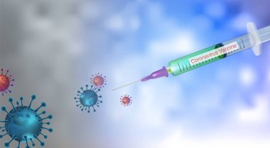 Coronavirus covid-19 'a karşı aşı, aşının olduğu şırınga virüse enjekte edilmek üzere. Tüm dünyaya yayılan virüsü çözmek için..