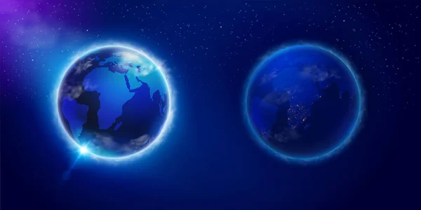 Día Noche Planeta Tierra Visto Desde Espacio Utilizado Ciencia Publicidad — Vector de stock