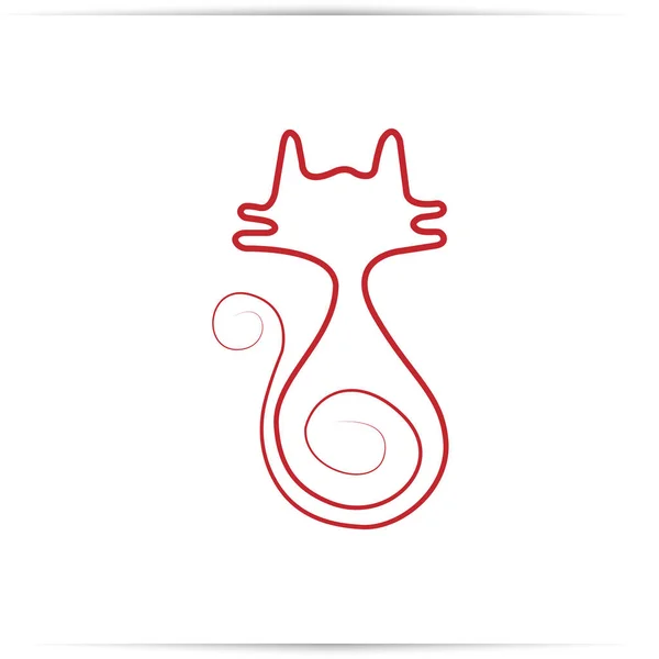 Kontinuerlig röd linje ritning av katt — Stockfoto