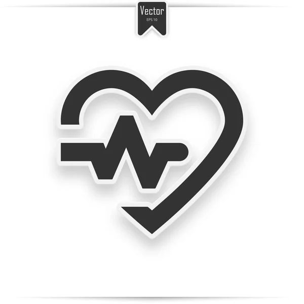 Icono de corazón gris con latido del corazón signo — Vector de stock