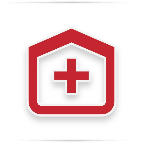 Klinik simgesi. Tıbbi hastane kırmızı düz simgesi