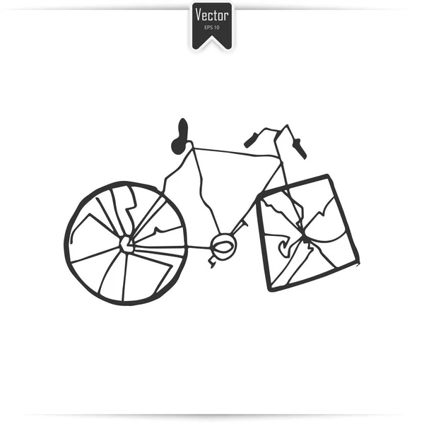 Lápiz dibujo bicicleta rota. Imagen vectorial . — Foto de Stock