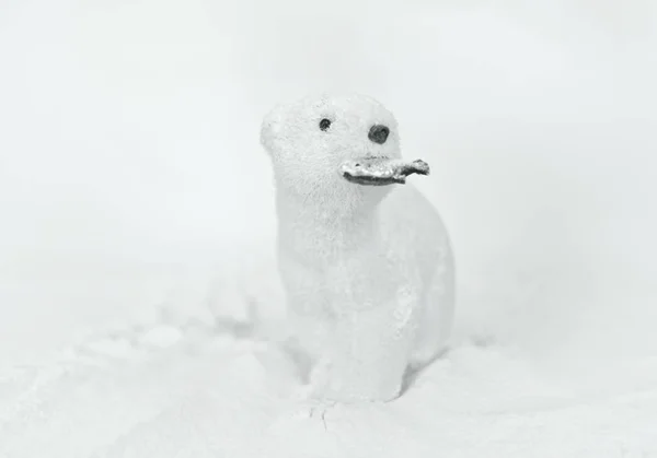 Eisbär Mit Fisch Maul Schnee — Stockfoto