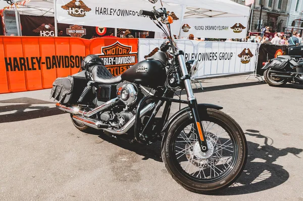 Petrohrad Rusko Srpna 2015 Harley Davidson Festival Černá Motocykl Stojí — Stock fotografie