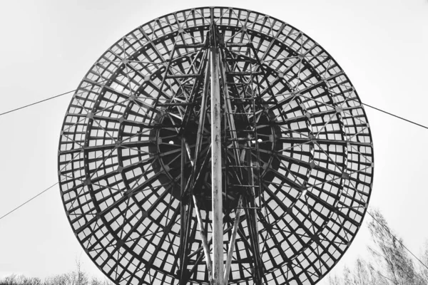 Radiotelescopio Blanco Negro Forma Una Vista Plato Desde Abajo Hacia —  Fotos de Stock