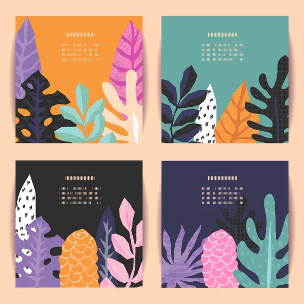 Set Cards Tropical Jungle Leaves Theme Pattern Clipped Clipping Mask — Stock Vector