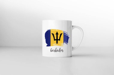 Barbados Bayrağı Hediyelik eşya kupa beyaz arka plan üzerinde. 3D render.