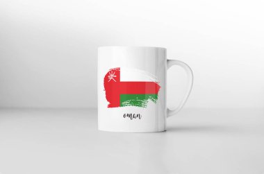 Umman bayrağı Hediyelik eşya kupa beyaz arka plan üzerinde. 3D render.