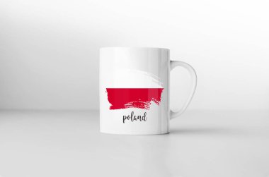 Polonya bayrağı Hediyelik eşya kupa beyaz arka plan üzerinde. 3D render.