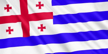 Ajaria bayrak sallayarak Rüzgar, geniş format, 3d çizim ile. 3D render.