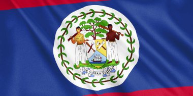 Belize bayrağı sallayarak Rüzgar, geniş format, 3d çizim ile. 3D render.