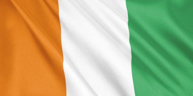 D'ivorie bayrak sallayarak Rüzgar, geniş format, 3d çizim ile Fildişi. 3D render.