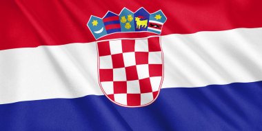 Hırvatistan bayrağı sallayarak Rüzgar, geniş format, 3d çizim ile. 3D render.