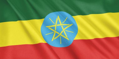 Etiyopya bayrağı sallayarak Rüzgar, geniş format, 3d çizim ile. 3D render.