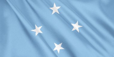 Mikronezya Federal Devletleri bayrak sallayarak Rüzgar, geniş format, 3d çizim ile. 3D render.