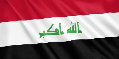 Irak bayrağı sallayarak Rüzgar, geniş format, 3d çizim ile. 3D render.