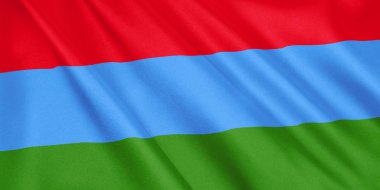 Karelya bayrak sallayarak Rüzgar, geniş format, 3d çizim ile. 3D render.