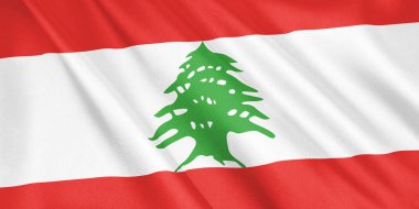 Lübnan bayrağı sallayarak Rüzgar, geniş format, 3d çizim ile. 3D render.