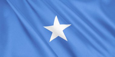 Somali bayrağı sallayarak Rüzgar, geniş format, 3d çizim ile. 3D render.