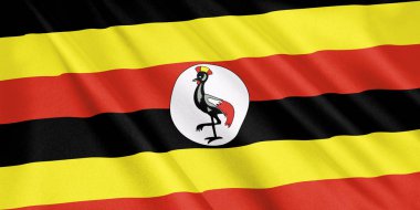 Uganda bayrağı sallayarak Rüzgar, geniş format, 3d çizim ile. 3D render.