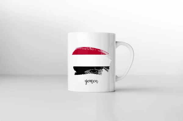 Taza Recuerdo Bandera Yemen Sobre Fondo Blanco Renderizado —  Fotos de Stock