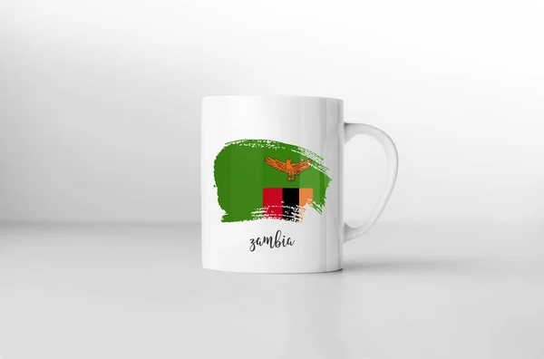 Taza Recuerdo Bandera Zambia Sobre Fondo Blanco Renderizado — Foto de Stock