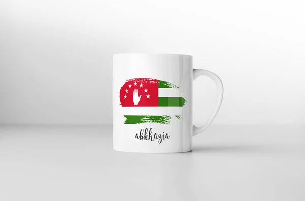 Mug Bendera Abkhazia Souvenir Pada Latar Belakang Putih Perender — Stok Foto