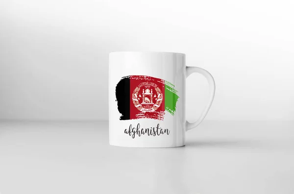 Souvenirbecher Mit Afghanischer Flagge Auf Weißem Hintergrund Darstellung — Stockfoto