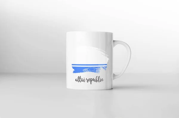 Altai Republic Flag Souvenir Mug White Background Rendering — Stock Photo, Image