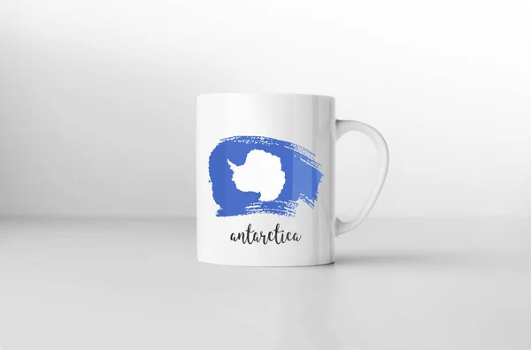 Caneca Lembrança Bandeira Antártida Fundo Branco Renderização — Fotografia de Stock