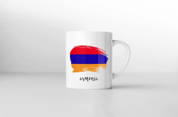 Taza Recuerdo Bandera Armenia Sobre Fondo Blanco Renderizado — Foto de Stock