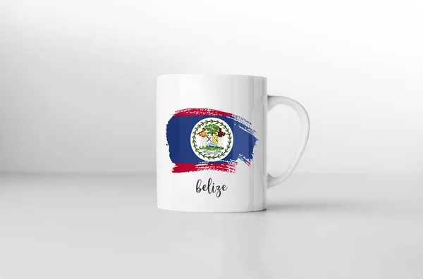 Belize Flagge Souvenir Tasse Auf Weißem Hintergrund Darstellung — Stockfoto