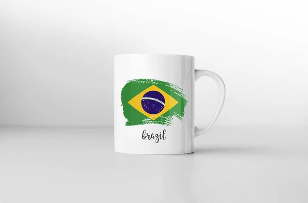 Brazil Flag Souvenir Mug White Background Rendering — Stock Photo, Image