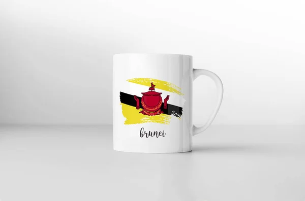 Caneca Lembrança Bandeira Brunei Fundo Branco Renderização — Fotografia de Stock