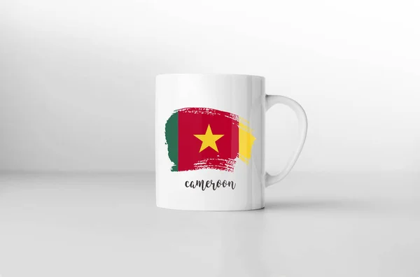 Tasse Souvenir Drapeau Cameroun Sur Fond Blanc Rendu — Photo