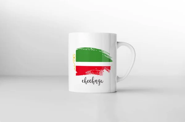 Caneca Lembrança Bandeira Chechênia Fundo Branco Renderização — Fotografia de Stock