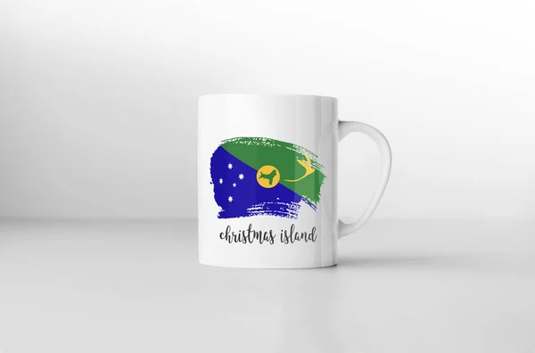 Caneca Lembrança Bandeira Ilha Natal Fundo Branco Renderização — Fotografia de Stock