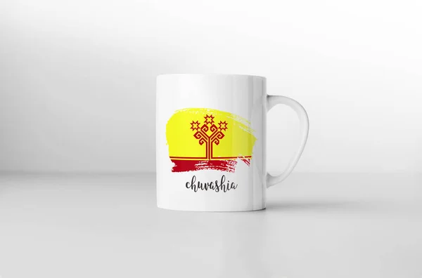 Chuvashia Flag Souvenir Mug Pada Latar Belakang Putih Perender — Stok Foto