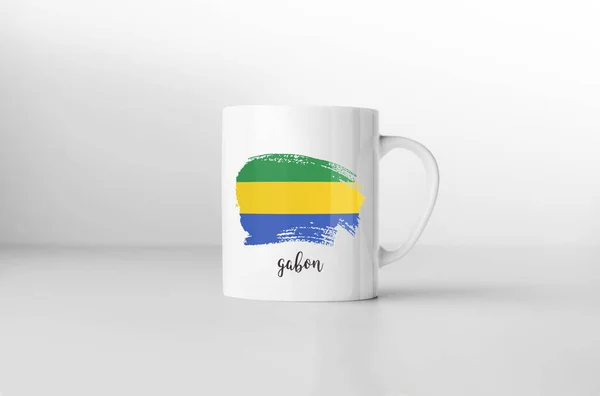 Gabon Flag Souvenir Mug White Background Rendering — Stock Photo, Image