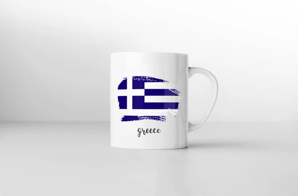 Flaga Grecji Pamiątkami Kubek Białym Tle Renderowania — Zdjęcie stockowe