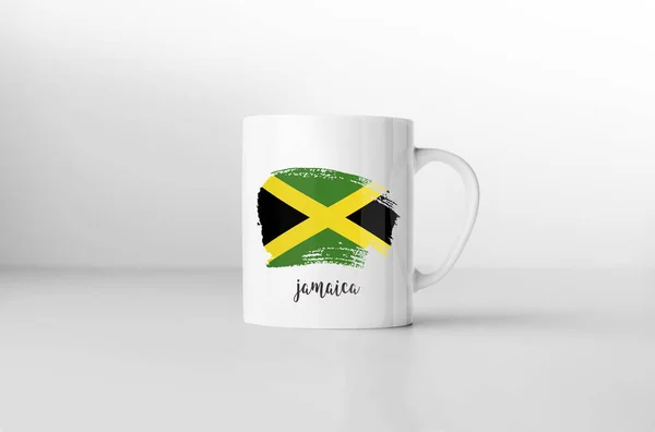 Jamaica Vlajka Suvenýr Hrnek Bílém Pozadí Vykreslování — Stock fotografie
