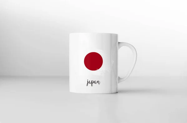 Souvenirbecher Mit Japanischer Flagge Auf Weißem Hintergrund Darstellung — Stockfoto