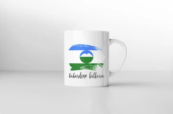 Caneca Lembrança Bandeira Kabardino Balkaria Sobre Fundo Branco Renderização — Fotografia de Stock