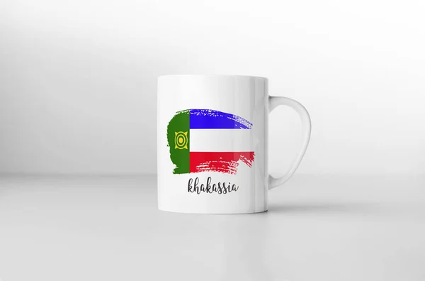 Caneca Lembrança Bandeira Khakassia Fundo Branco Renderização — Fotografia de Stock