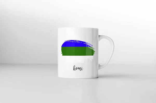 Caneca Lembrança Bandeira Komi Fundo Branco Renderização — Fotografia de Stock