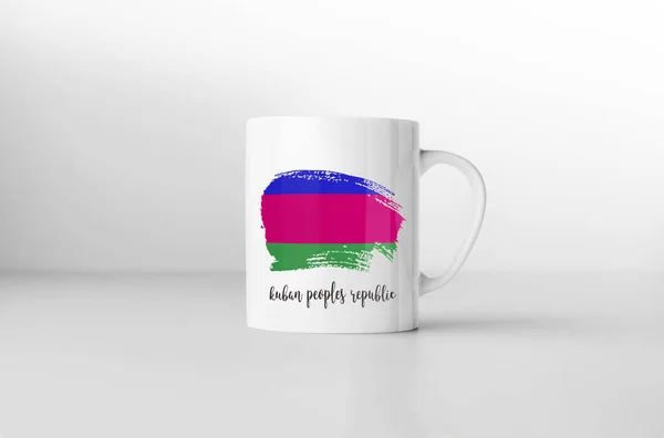 Caneca Lembrança Bandeira República Popular Kuban Fundo Branco Renderização — Fotografia de Stock