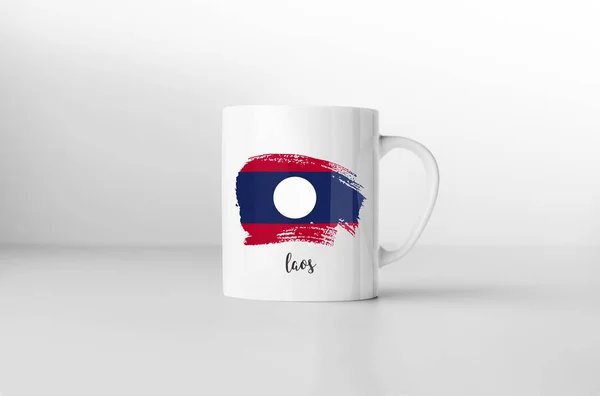 Laos Caneca Lembrança Bandeira Fundo Branco Renderização — Fotografia de Stock